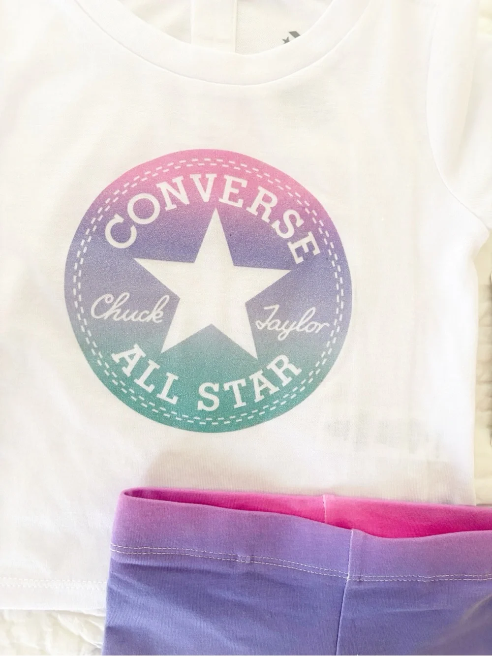 18m ⭐️ Converse White Tee & Purple Ombre Bike Shorts Set baby girl new with tags